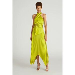 AMUR Dixon Citrine Lime Green Pleated Halter Satin Midi Cocktail Dress Sz 4 NWT